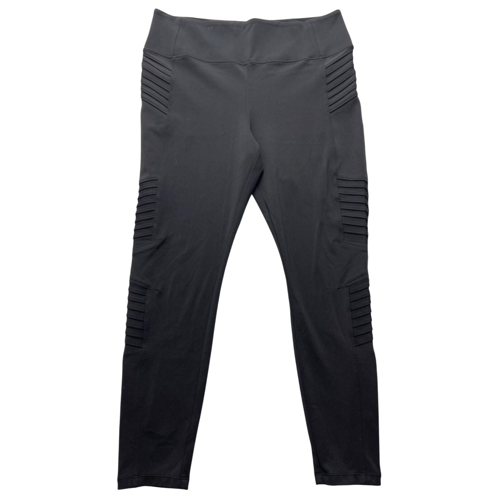 Athleta Delancey Moto Tight Leggings Womens XL Black Ankle Zip Pocket Stretch